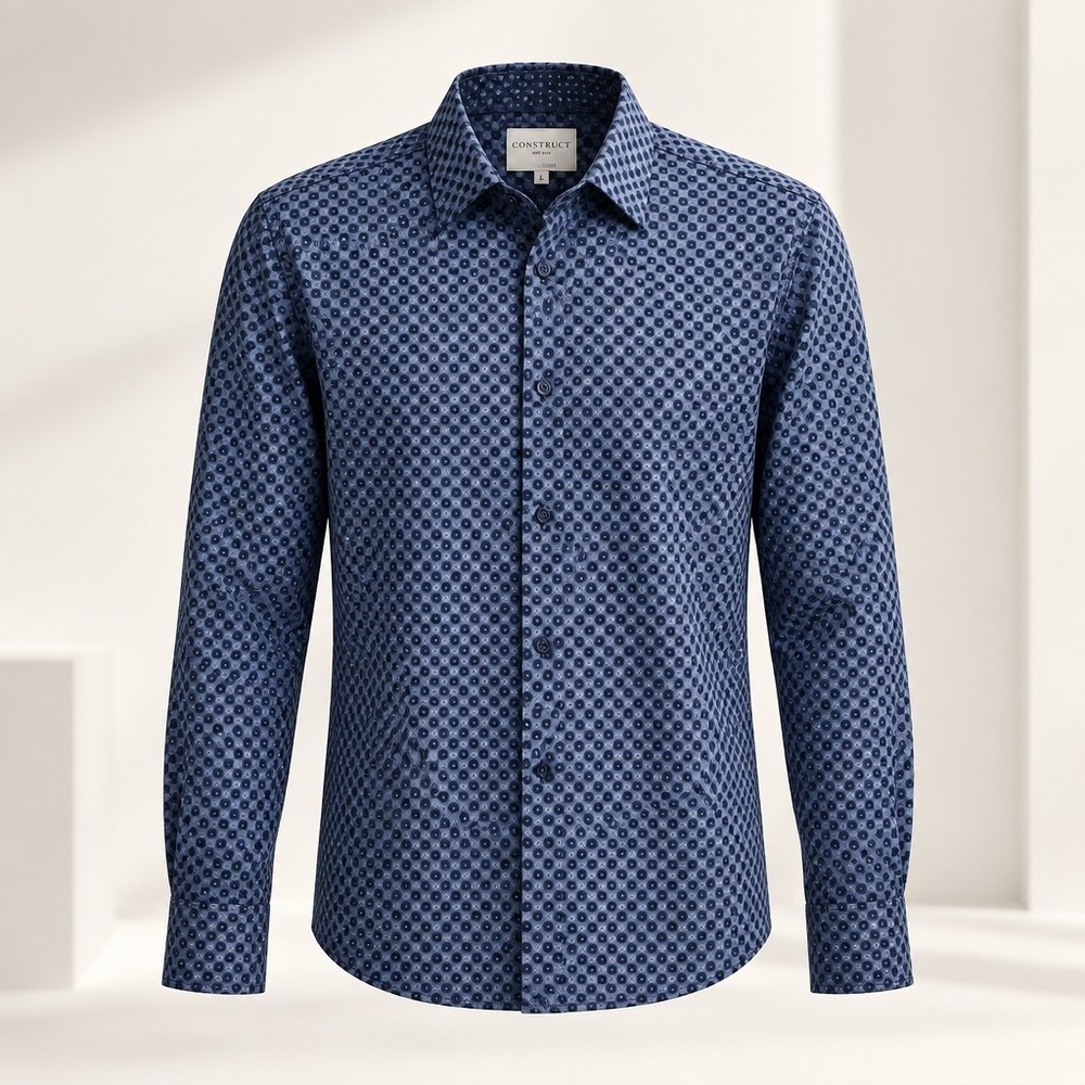 CON.STRUCT Men's Dress Shirt Medium Slim Fit 4-Way Stretch Geo Print Flip Cuff